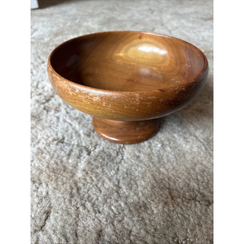 Vintage MCM Wooden Pedestal Bowl Mid Century Modern Monkey Pod Fruit Compote